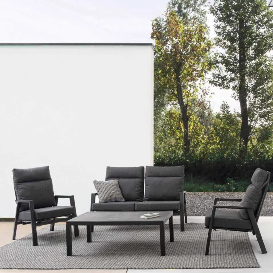 Poltrona Reclinável Exterior em Tecido e Alumínio, 2 Peças - Nathy Viadurini