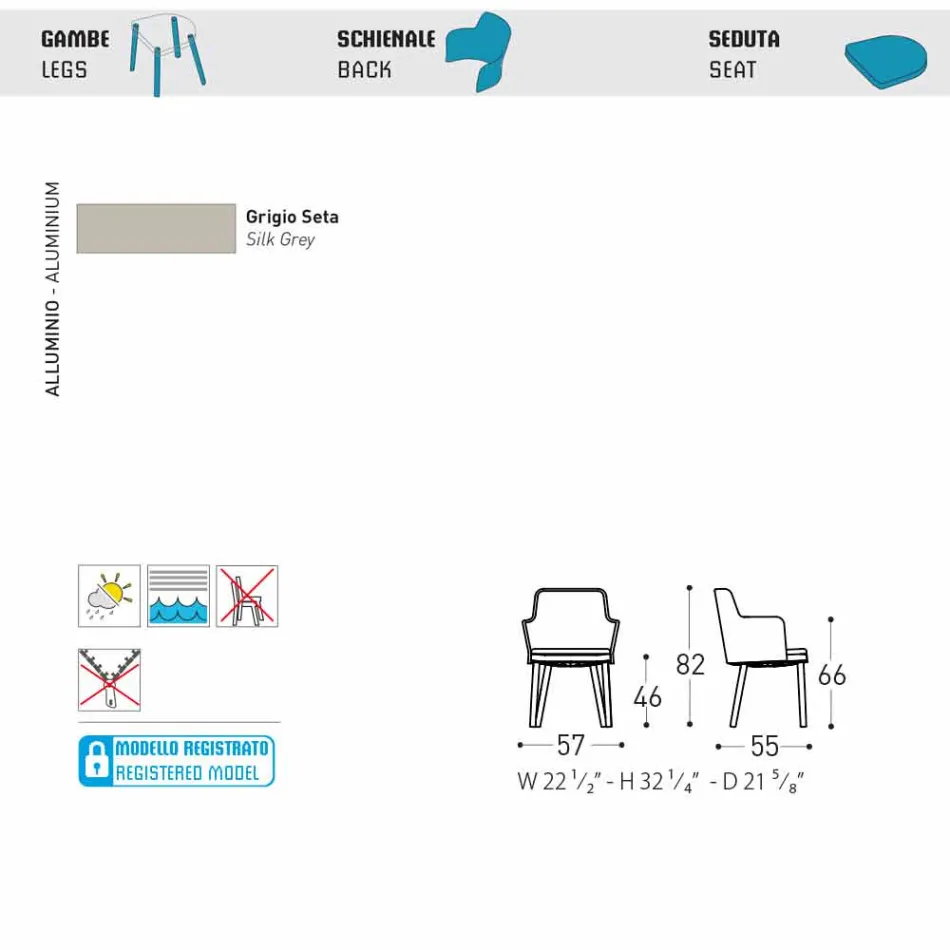 Design Varaschin Emma poltrona ao ar livre em alumínio e tecido Viadurini