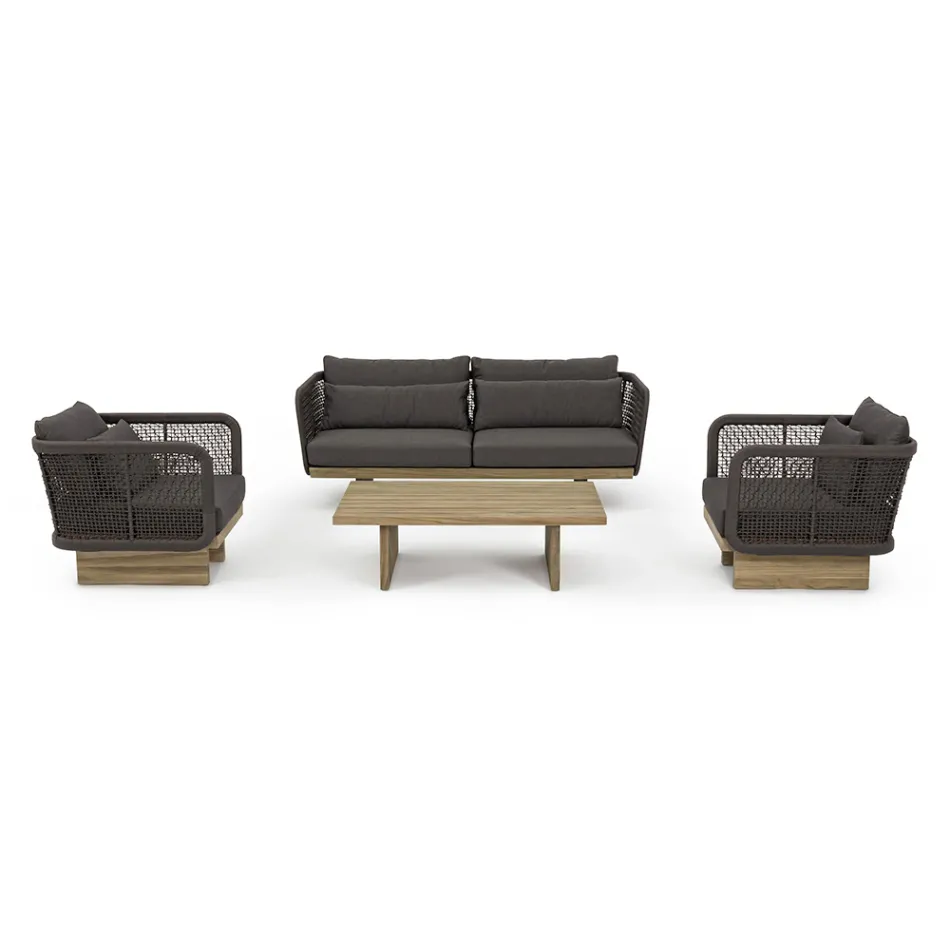 Poltrona de Jardim com Base em Teca e Encosto em Corda, Homemotion - Chantall Viadurini