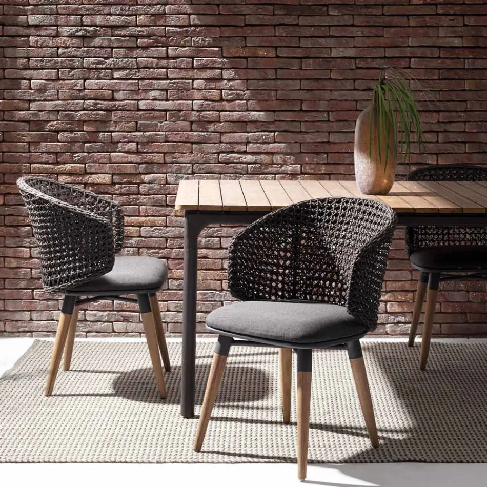 Poltrona de Jardim com Pernas de Teca e Assento em Tecido, Homemotion - Chantall Viadurini