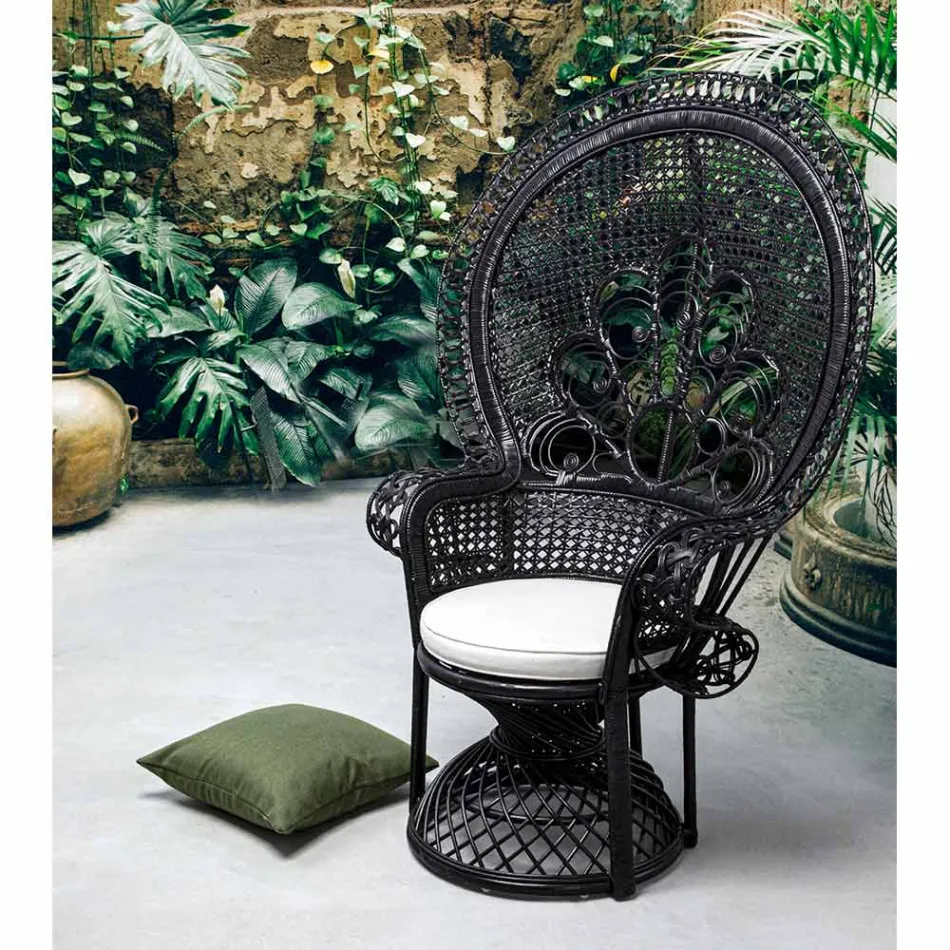 Poltrona de jardim exterior de design luxuoso em rattan preto - Serafino Viadurini