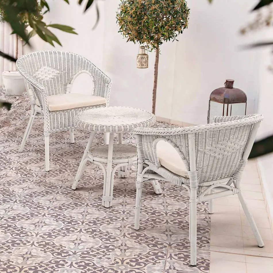 Poltrona de jardim empilhável design em rattan branco, azul ou verde - Favolizia Viadurini