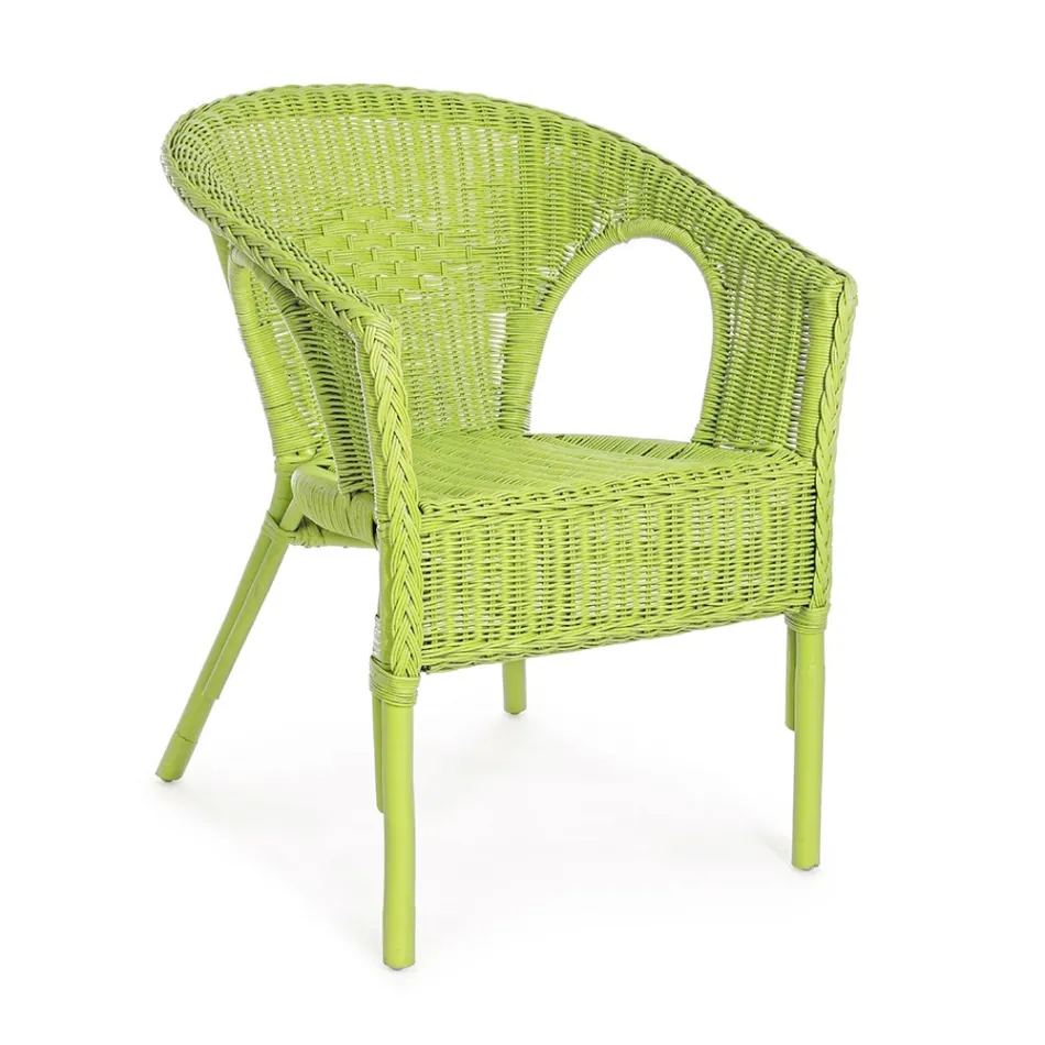 Poltrona de jardim empilhável design em rattan branco, azul ou verde - Favolizia Viadurini