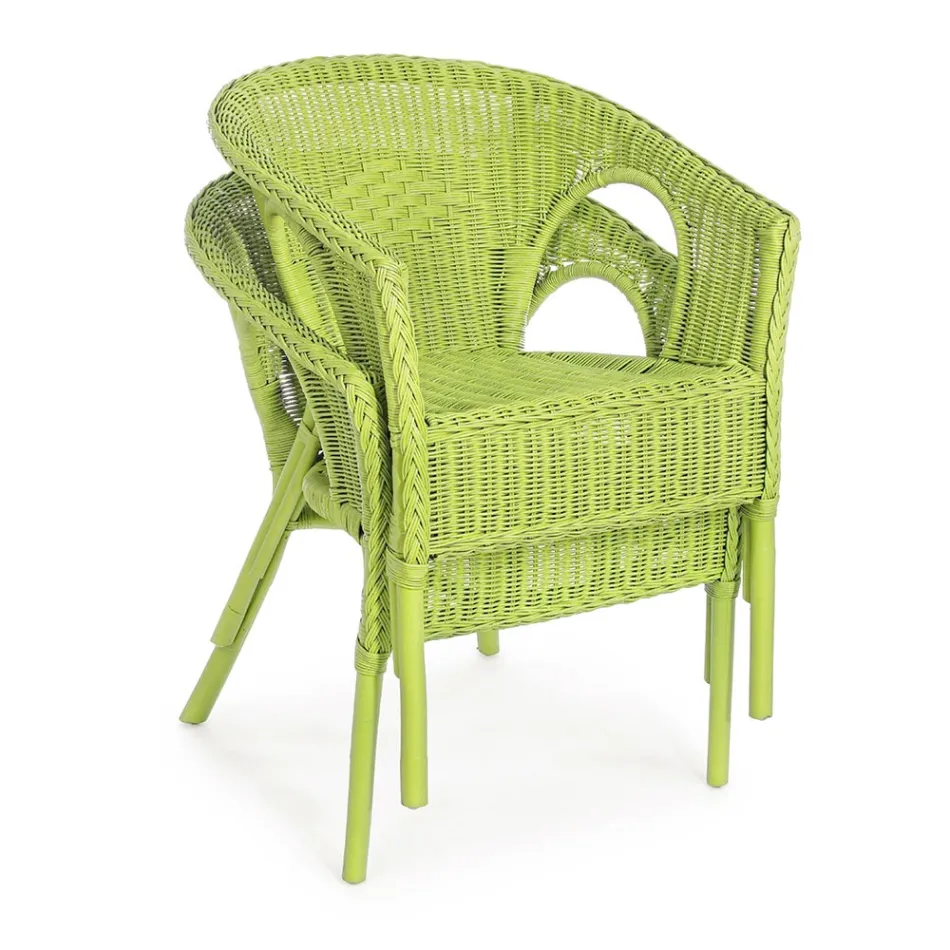 Poltrona de jardim empilhável design em rattan branco, azul ou verde - Favolizia Viadurini