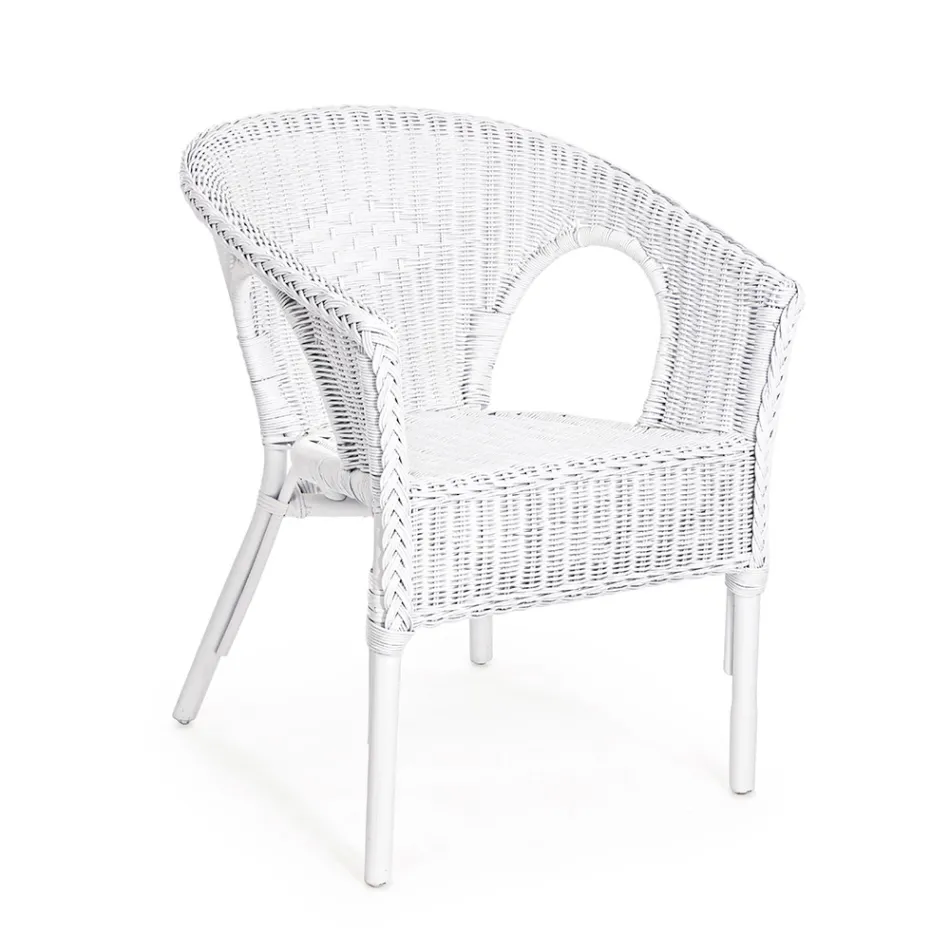 Poltrona de jardim empilhável design em rattan branco, azul ou verde - Favolizia Viadurini