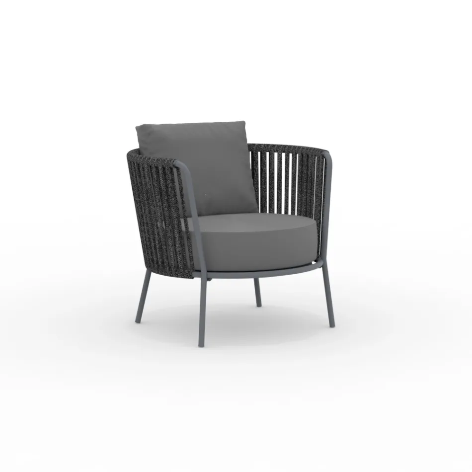 Cadeirão de jardim em aço inoxidável e encosto de corda - Luxura Viadurini