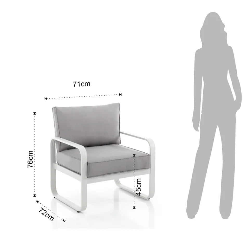 Poltrona de Jardim em Alumínio Branco Marfim Mate e Almofadas Cinza - Avoir Viadurini
