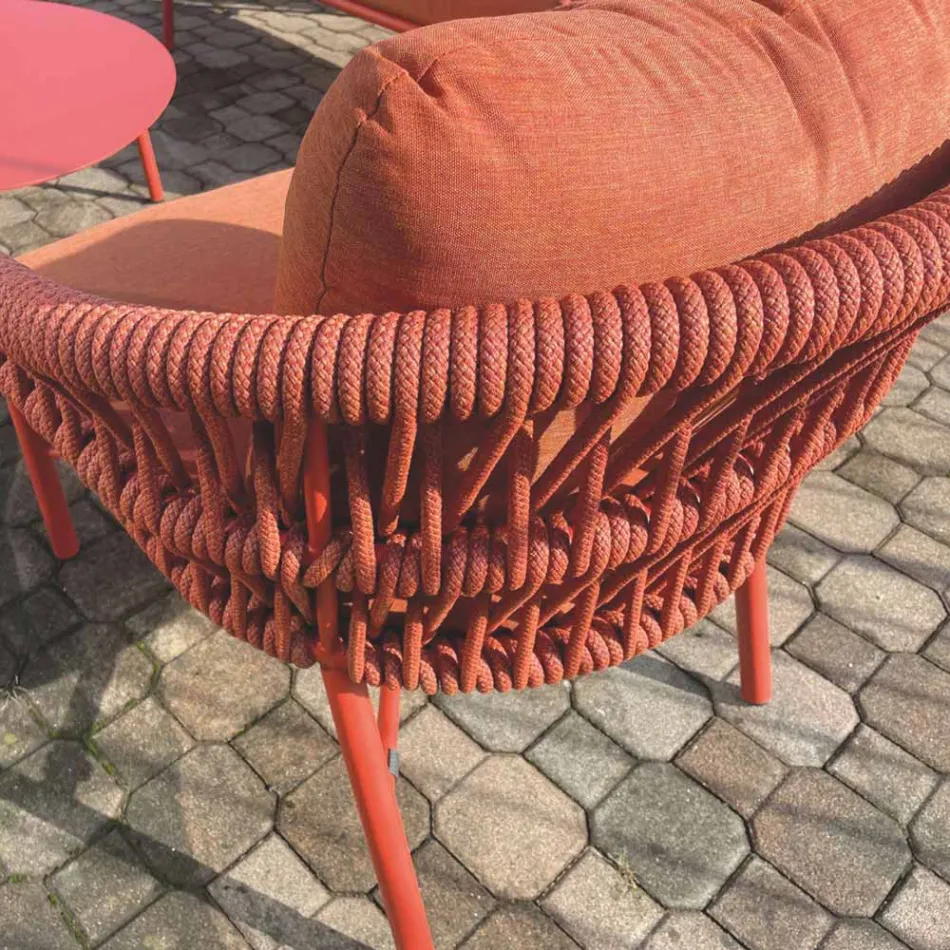 Cadeira de Jardim em Alumínio, Corda e Tecido Marsala ou Branco - Brise Viadurini