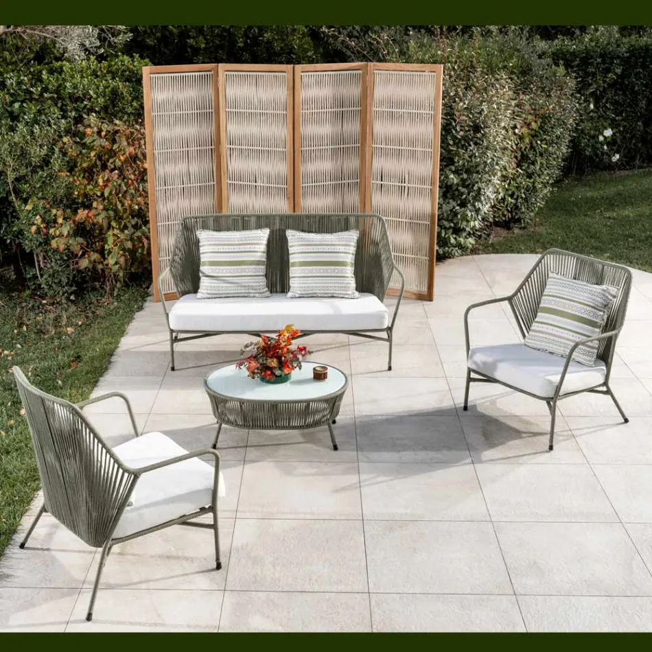 Poltrona de Jardim em Alumínio e Tecelagem de Corda - Asteria Viadurini