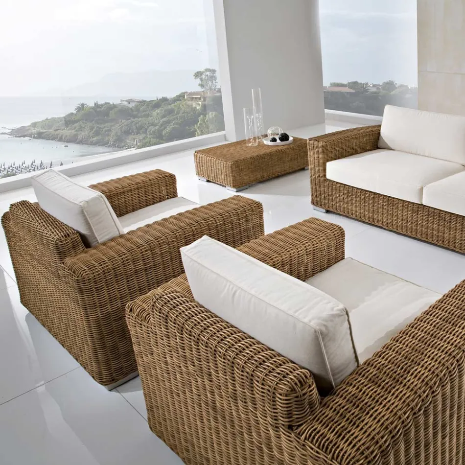 Poltrona de jardim em polyrattan tecido à mão - Yoko Viadurini