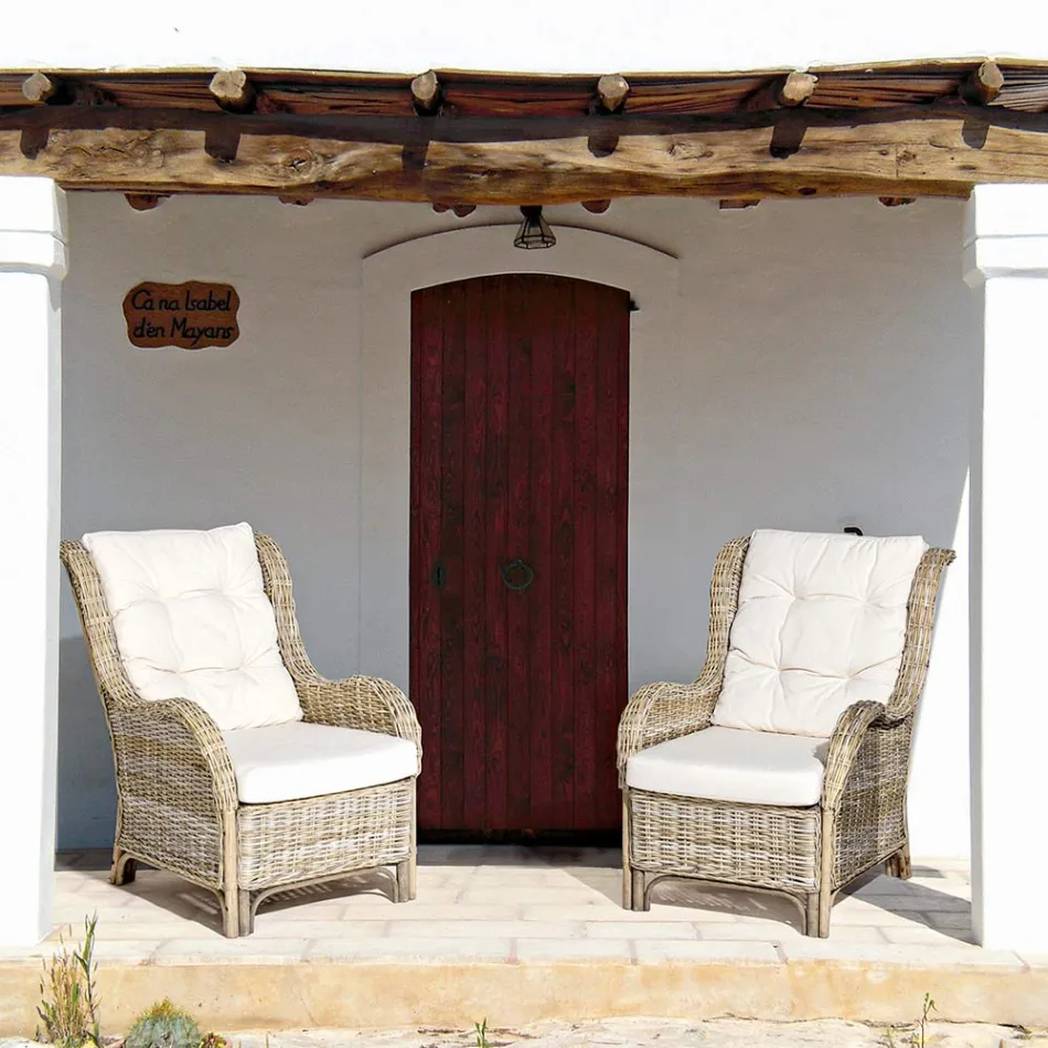 Poltrona de Jardim em Rattan Natural para Exterior com Almofadas - Supreme Viadurini