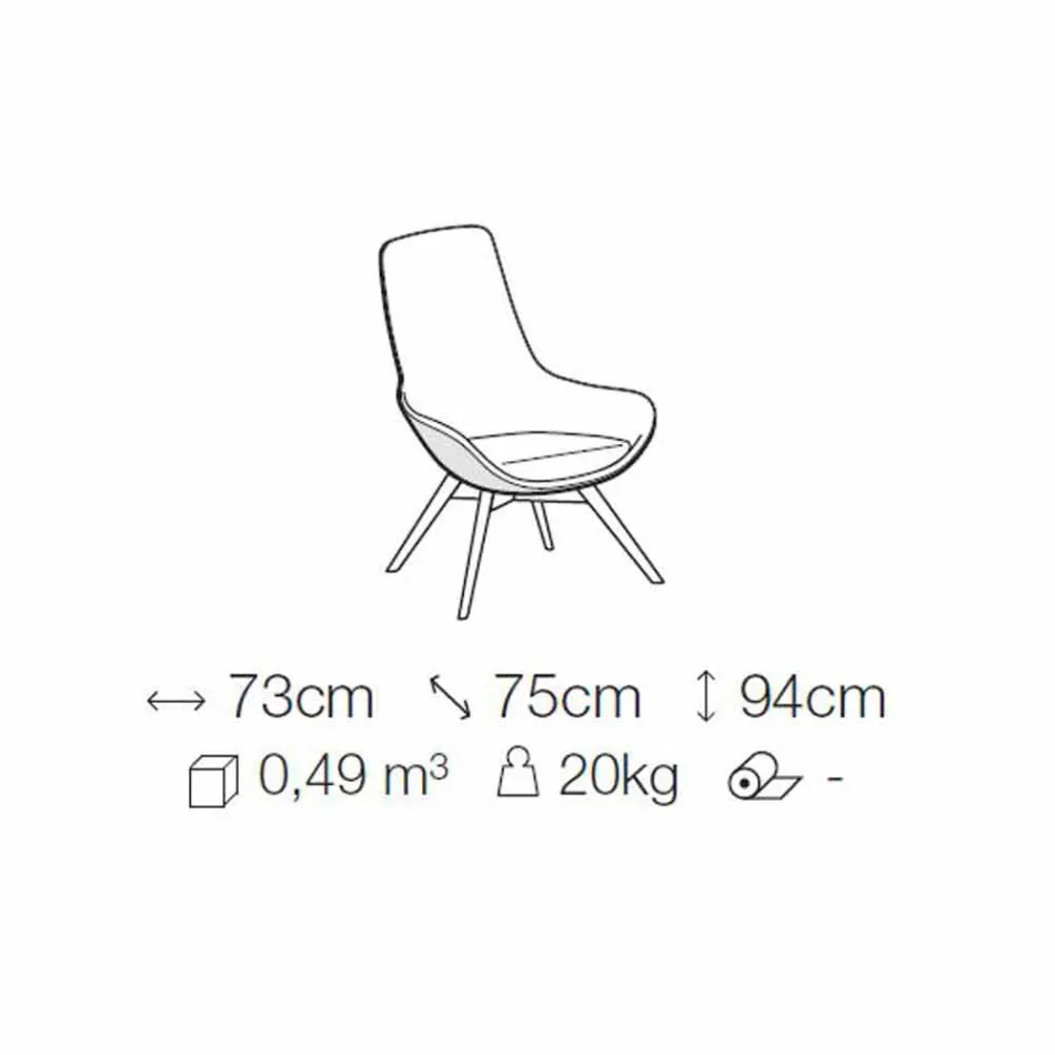 Poltrona Sala em Couro e Tecido com Base em Madeira Made in Italy - Ama Viadurini