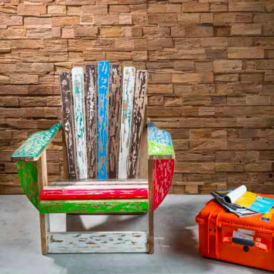 Poltrona de sala de estar de teca sólida recuperada - Boatta Viadurini