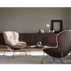 Poltrona para Sala em Couro e Tecido com Base Cromada Made in Italy - Litchi Viadurini