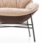 Poltrona para Sala em Couro e Tecido com Base Cromada Made in Italy - Litchi Viadurini