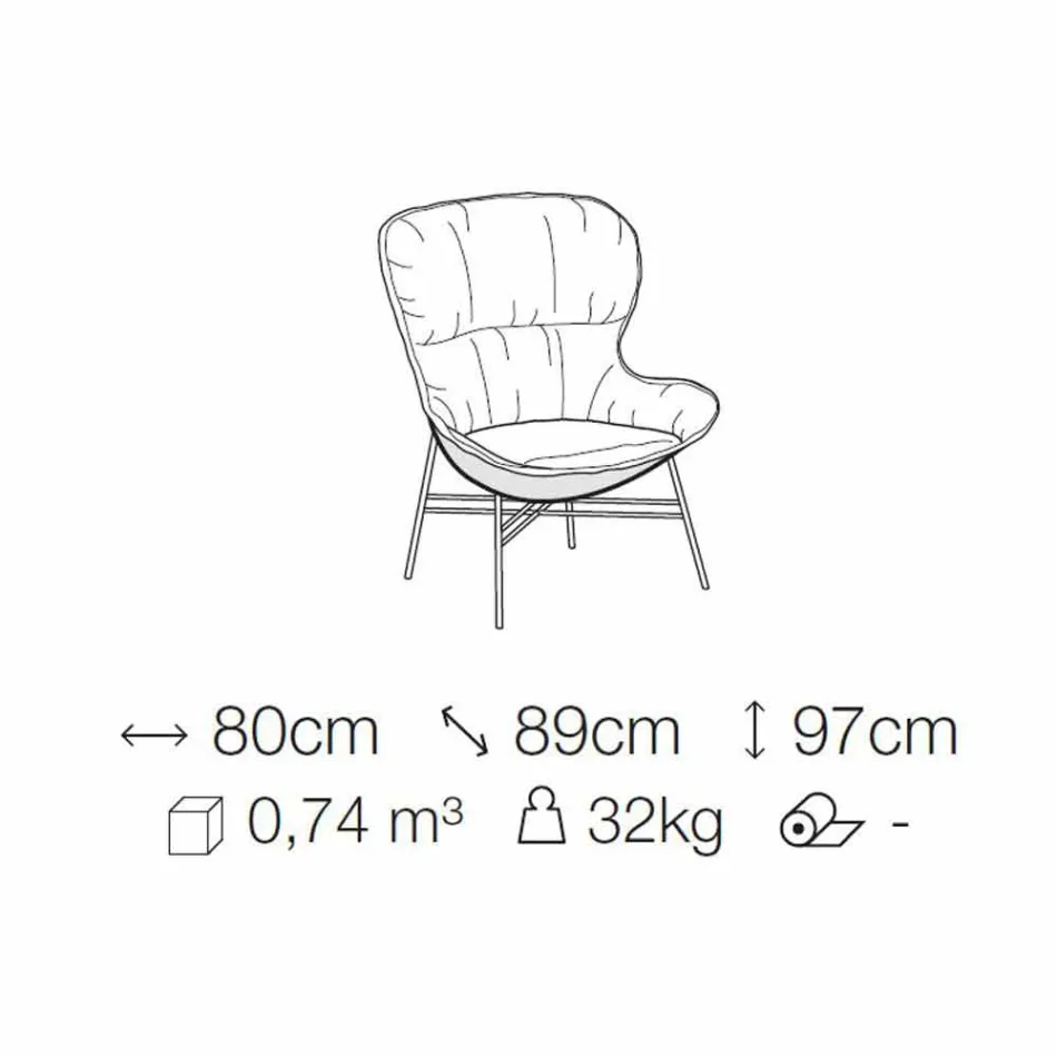 Poltrona para Sala em Couro e Tecido com Base Cromada Made in Italy - Litchi Viadurini