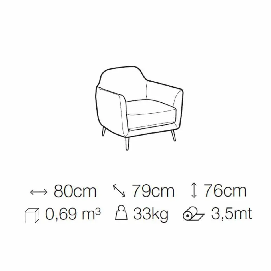 Poltrona da Sala em Tecido com Pés Metálicos Made in Italy - Cereja Viadurini