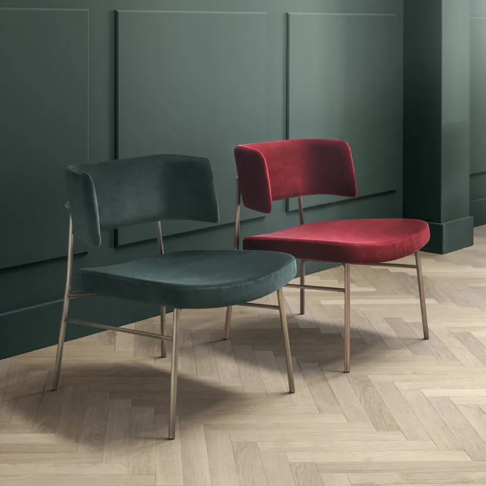Poltrona de veludo para sala com estrutura metálica fabricada na Itália - Alasca Viadurini