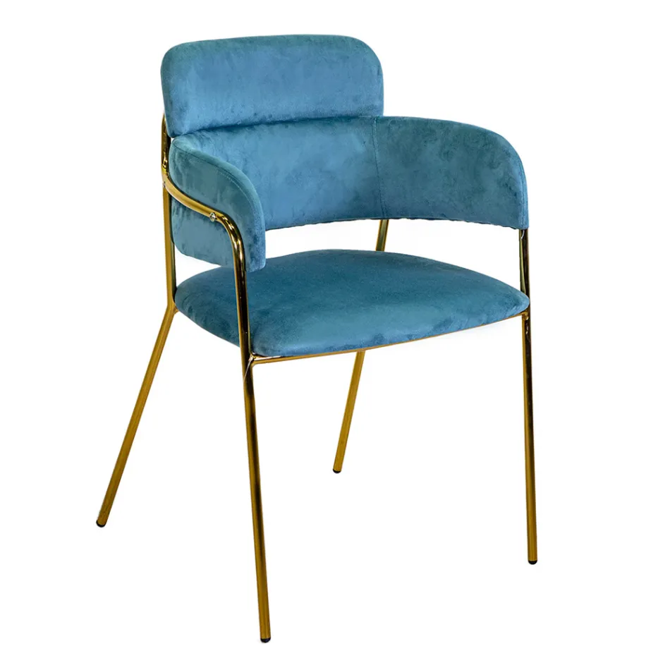 Cadeirão de sala de estar em metal dourado e veludo - Flag Viadurini