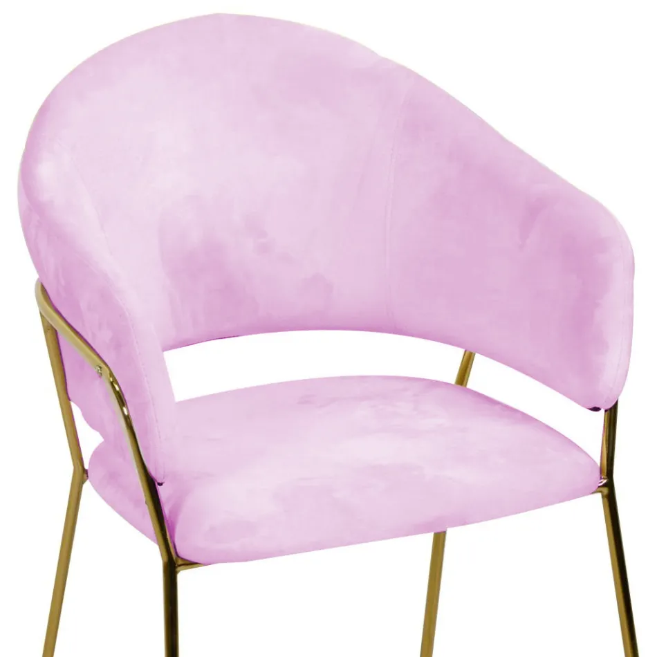 Cadeirão de sala de estar em metal dourado e veludo cor-de-rosa - Shell Viadurini