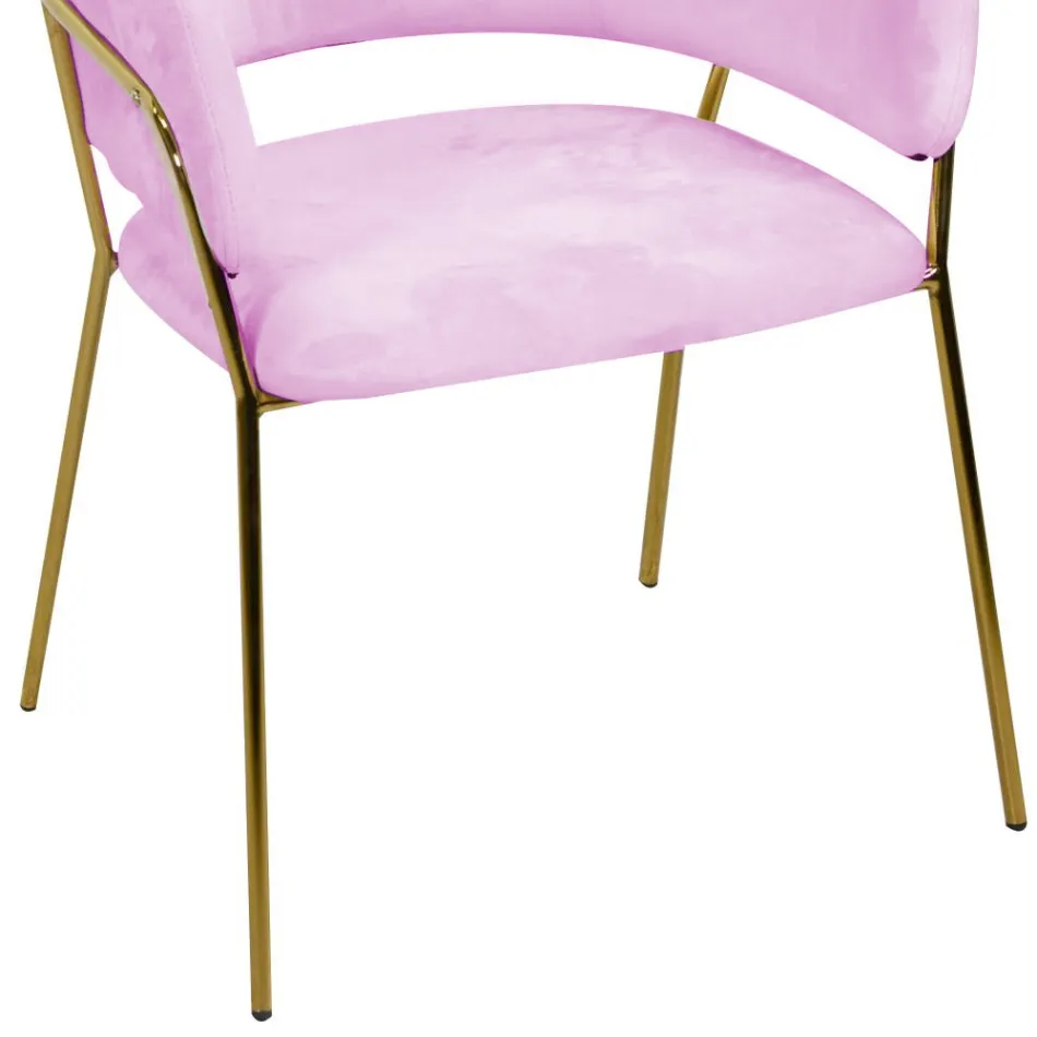 Cadeirão de sala de estar em metal dourado e veludo cor-de-rosa - Shell Viadurini