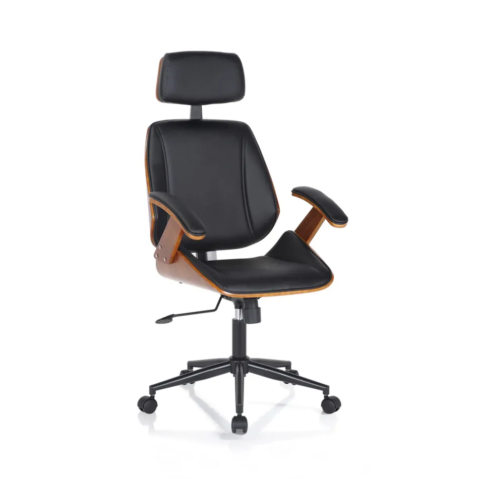 Poltrona de Escritório em Madeira, Couro Sintético e Metal - Alaccia Viadurini