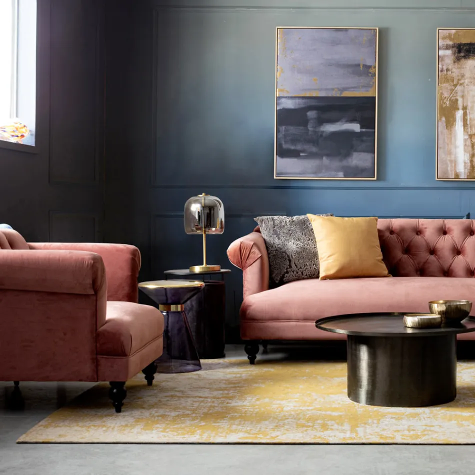 Poltrona Design Clássico em Madeira e Cinza ou Efeito Veludo Rosa - Sanny Viadurini