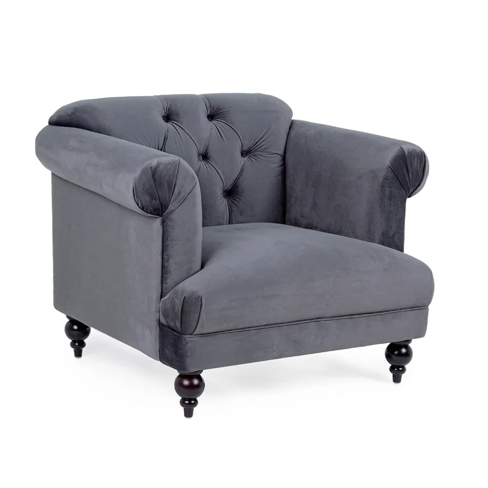 Poltrona Design Clássico em Madeira e Cinza ou Efeito Veludo Rosa - Sanny Viadurini