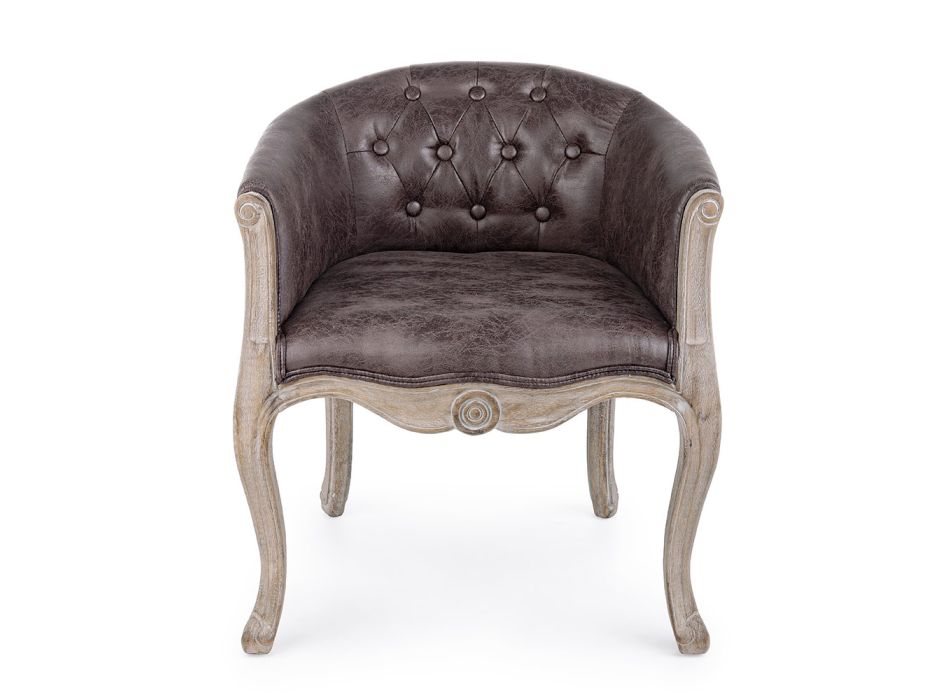 Poltrona de design clássico em madeira e assento com efeito de couro ecológico - Katen Viadurini