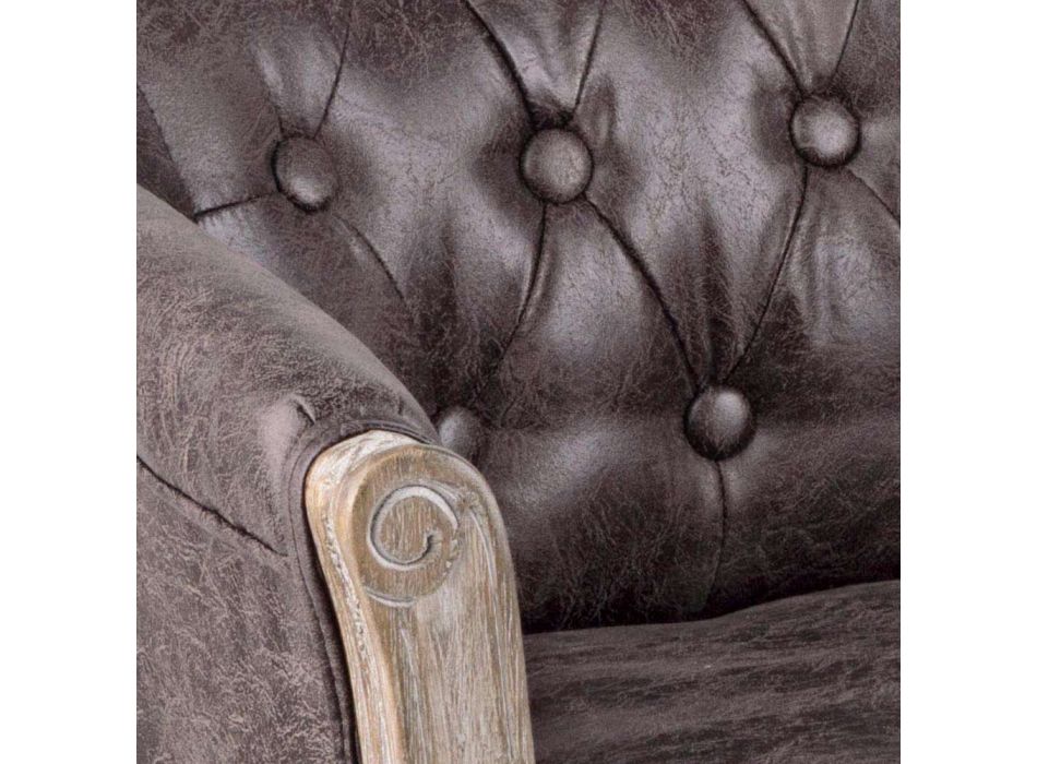 Poltrona de design clássico em madeira e assento com efeito de couro ecológico - Katen Viadurini