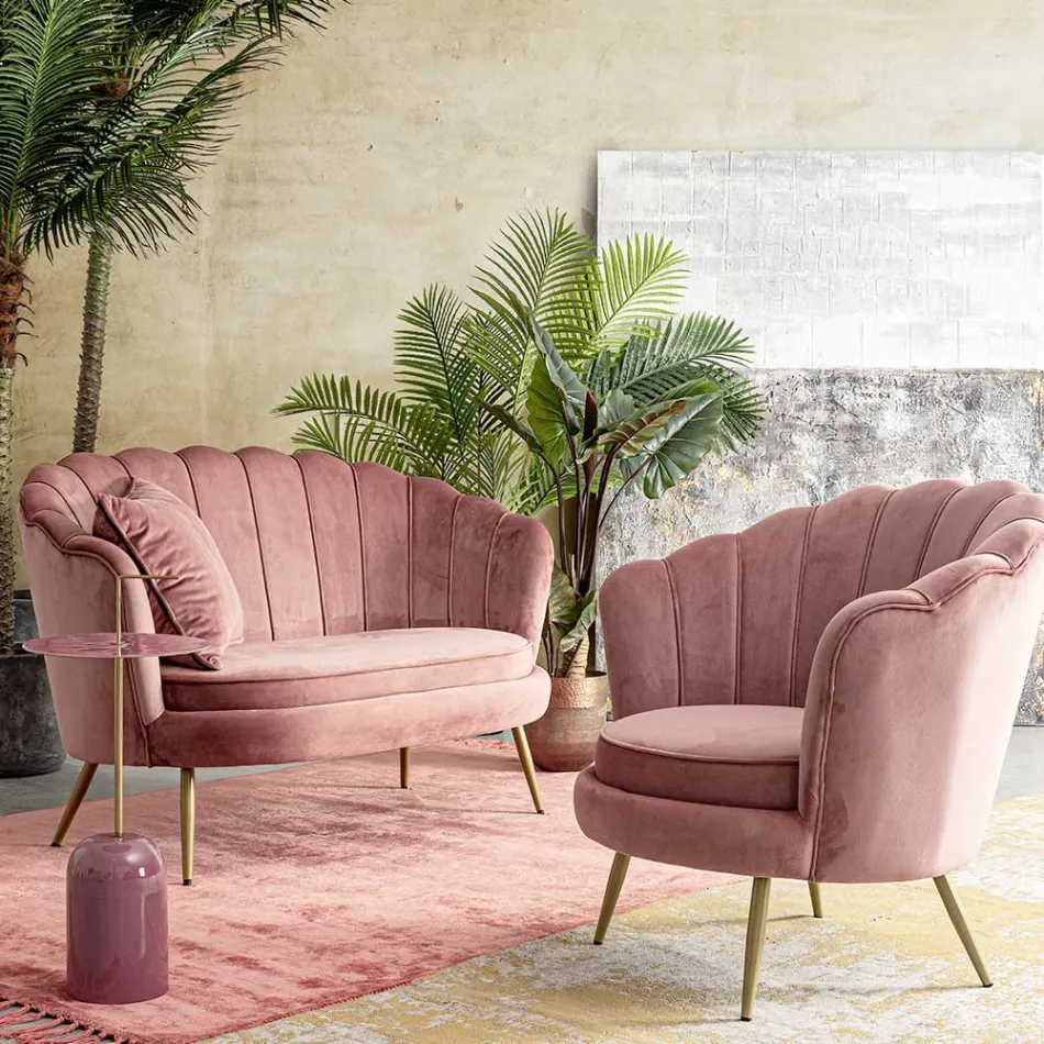 Poltrona estofada elegante para sala de estar com efeito de veludo 3 acabamentos - Geppy Viadurini