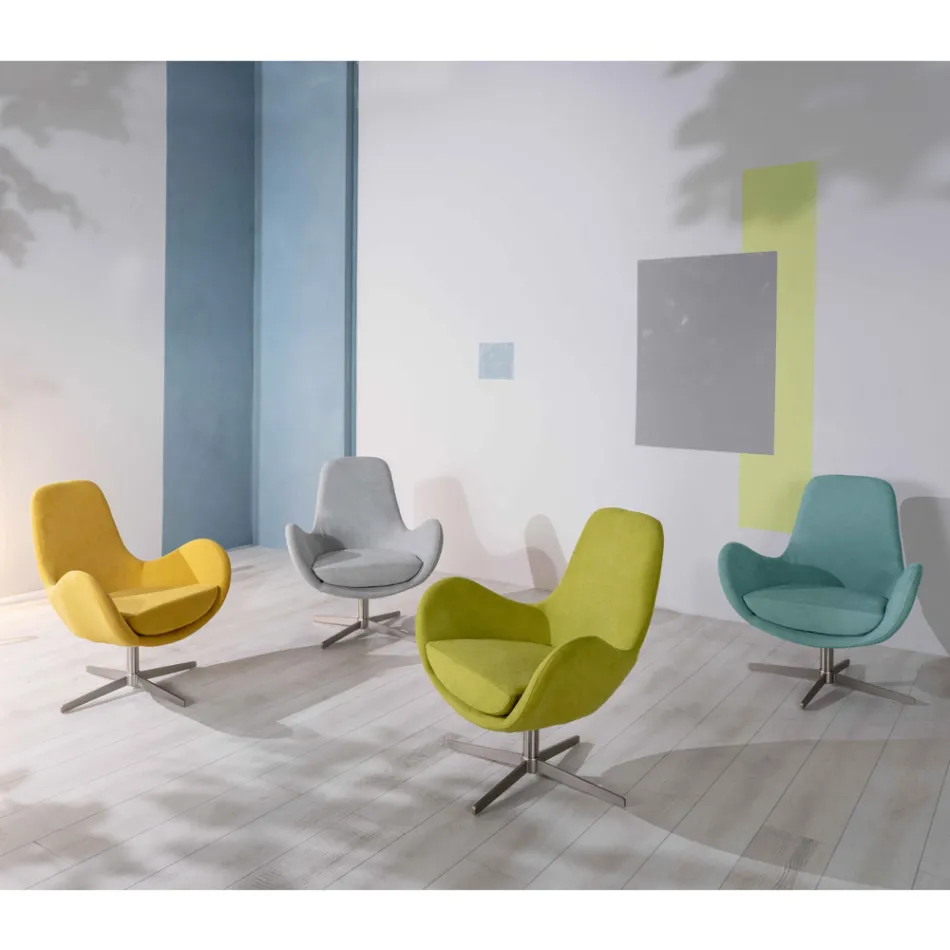 Poltrona Giratória com Base Metálica e Assento em Tecido - Sereno Viadurini