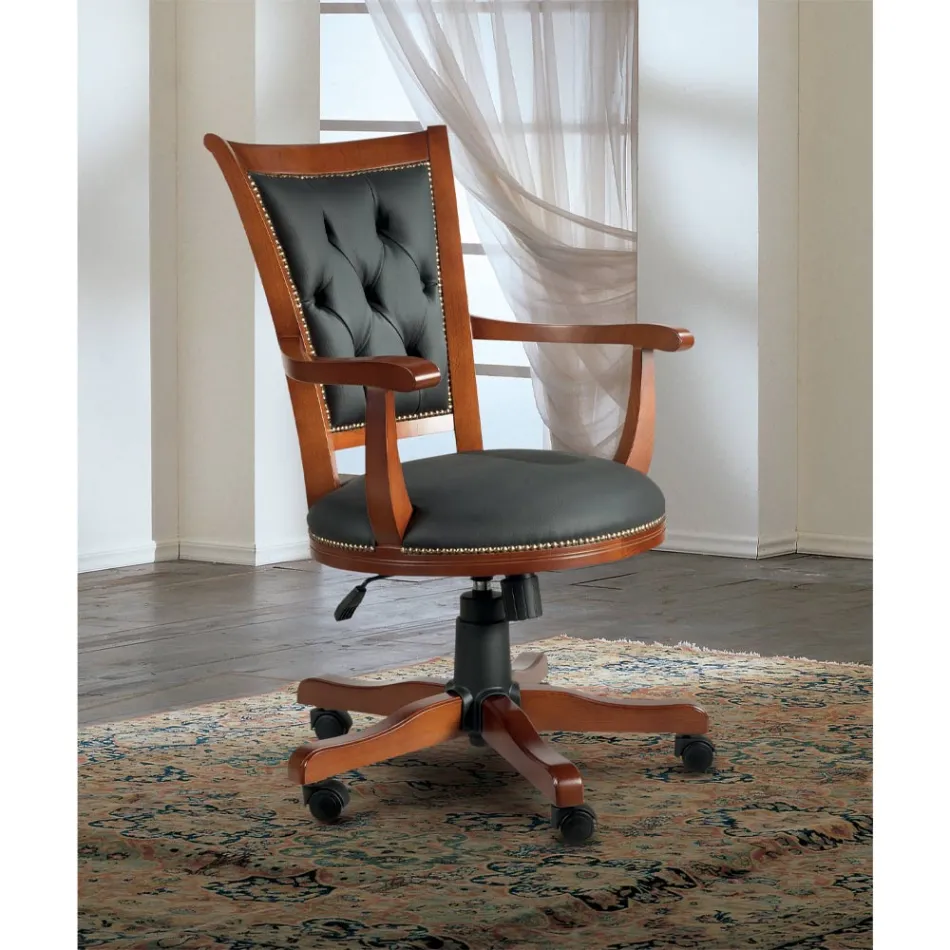 Poltrona giratória estofada em couro ecológico de luxo feito na Itália - Brigitte Viadurini