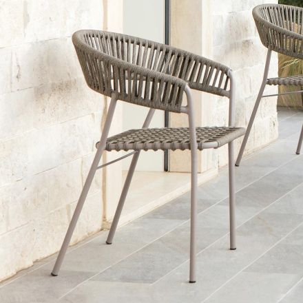 Poltrona de Jardim Empilhável em Aço e Corda Made in Italy 2 Peças - Ragnar Viadurini