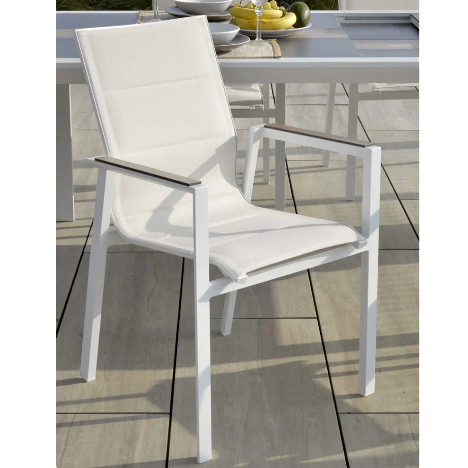 Poltrona em Alumínio e Textilene com Inserção nos Apoios de Braços em HPL - Righello Viadurini