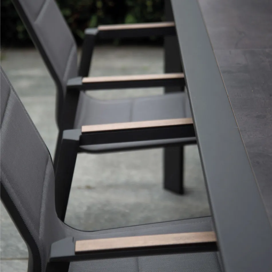 Poltrona em Alumínio e Textilene com Inserção nos Apoios de Braços em HPL - Righello Viadurini