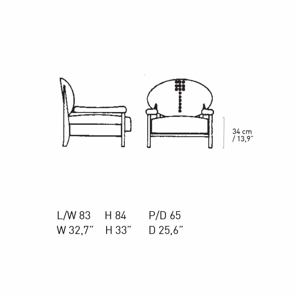 Poltrona em Black Stained Ash com Estofo de Algodão Made in Italy - Peleo Viadurini