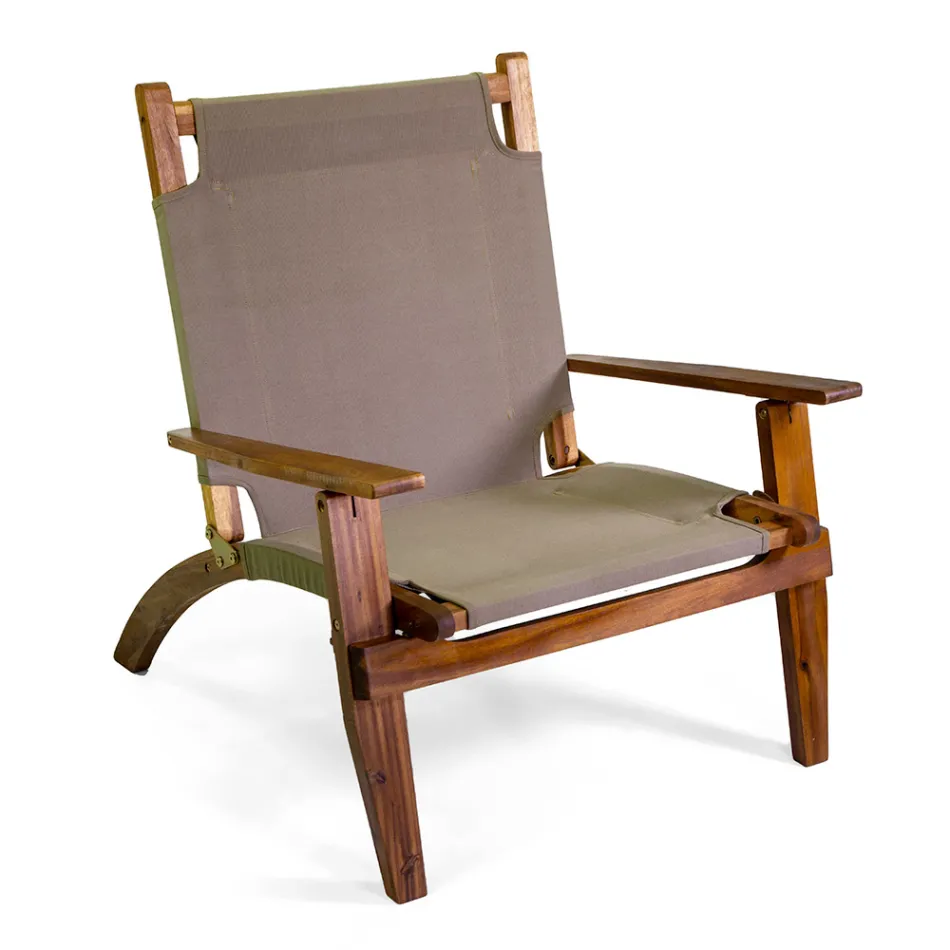 Cadeirão em madeira de acácia e tecido de mistura de algodão e poliéster - Bottega Viadurini