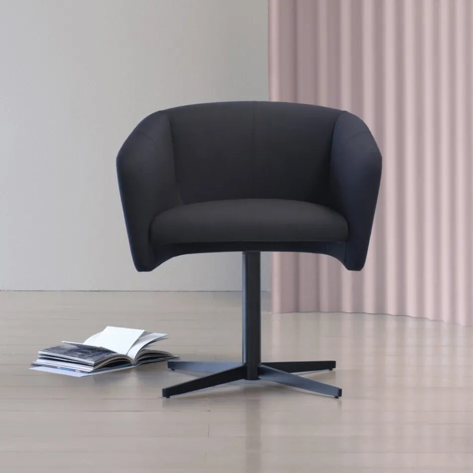 Poltrona de tecido com base giratória de metal luxuosa fabricada na Itália - Bergen Viadurini