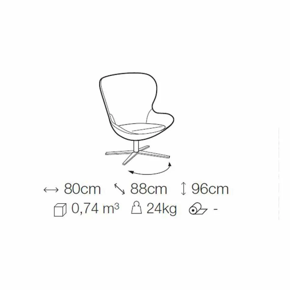 Poltrona de Tecido com Base Giratória em Metais Preciosos Made in Italy - Papaya Viadurini