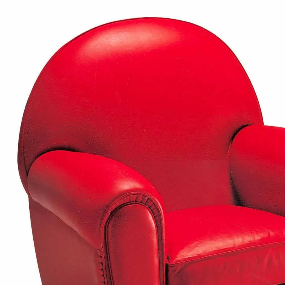 Poltrona da sala revestida de couro com pés de madeira Made in Italy - Pegolo Viadurini