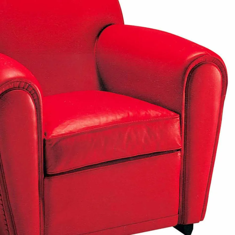 Poltrona da sala revestida de couro com pés de madeira Made in Italy - Pegolo Viadurini