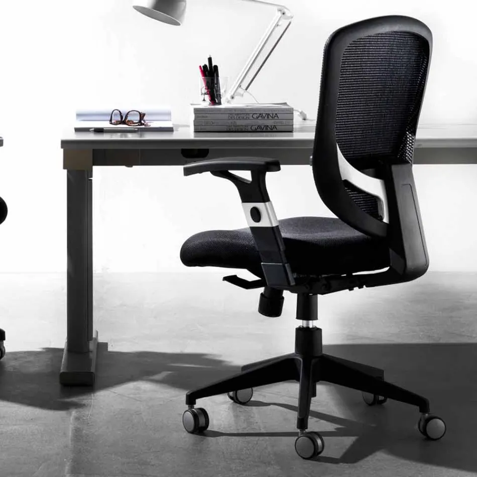 Poltrona Giratória Moderna Semidirecional e Operacional em Preto Reta - Simona Viadurini