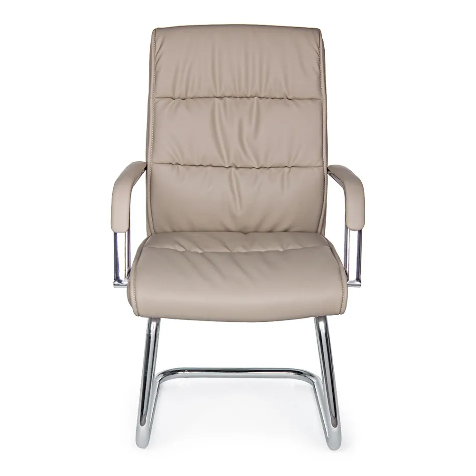 Cadeira trenó de escritório em aço e couro ecológico com apoios de braços 2 unidades - Monaldo Viadurini