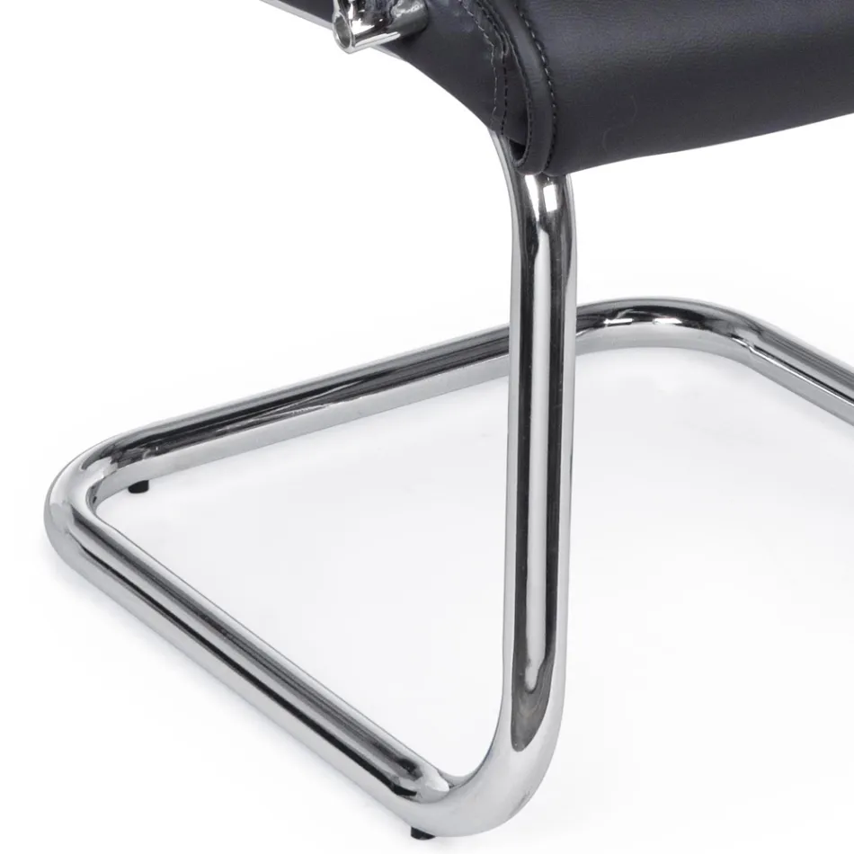 Cadeira trenó de escritório em aço e couro ecológico com apoios de braços 2 unidades - Monaldo Viadurini