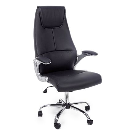 Cadeira ergonômica de escritório em aço e couro preto ou marrom - Matilda Viadurini