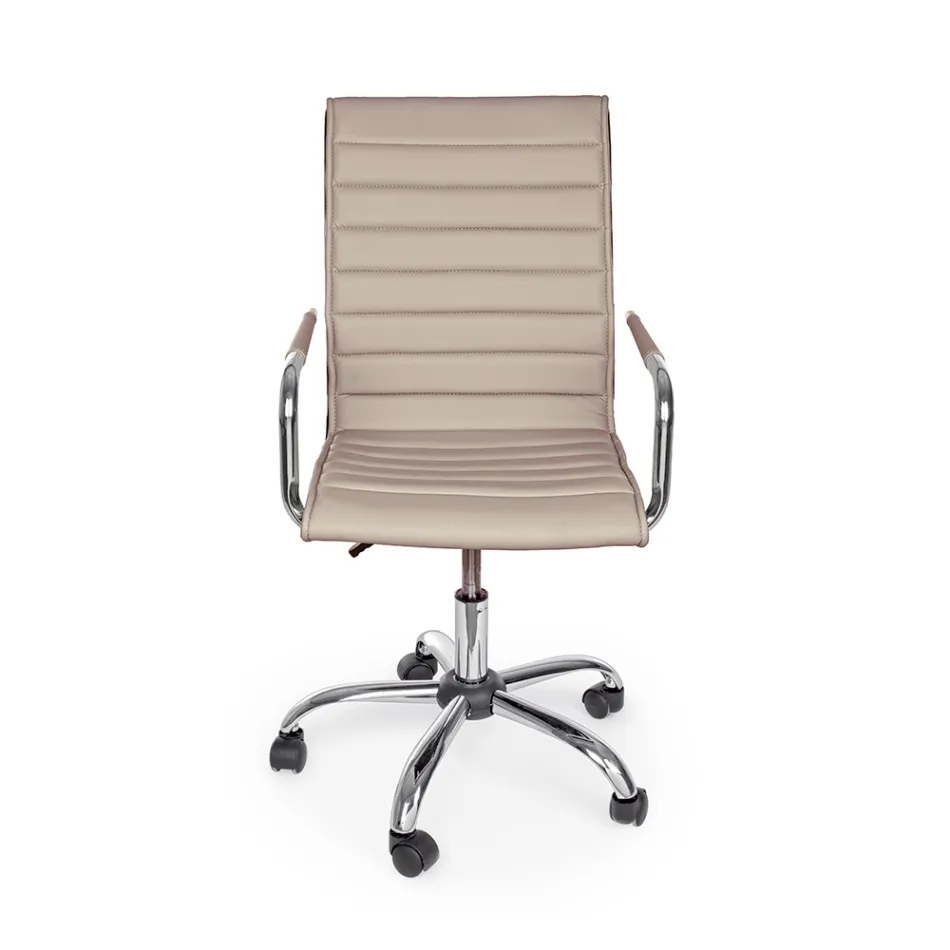 Poltrona Ergonômica para Escritório com Apoio de Braços em Aço e Couro Imitado - Mantica Viadurini