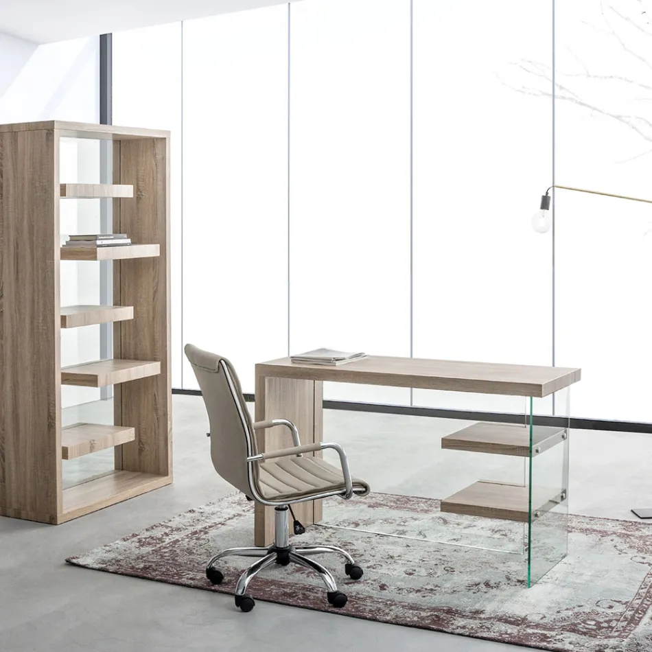 Poltrona Ergonômica para Escritório com Apoio de Braços em Aço e Couro Imitado - Mantica Viadurini