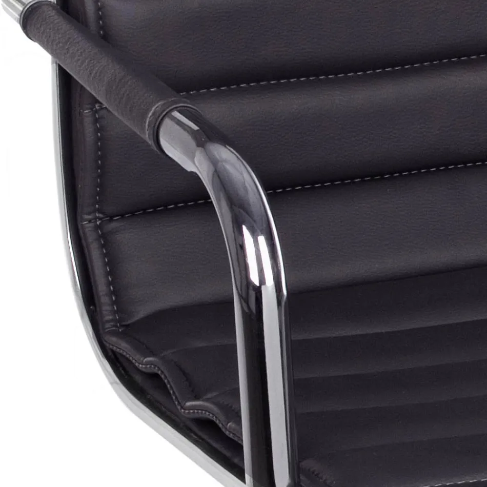 Poltrona Ergonômica para Escritório com Apoio de Braços em Aço e Couro Imitado - Mantica Viadurini