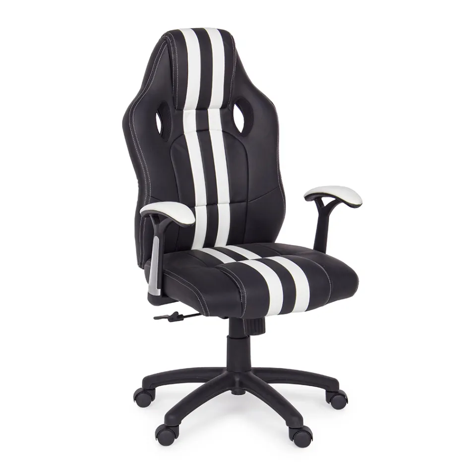 Poltrona giratória reclinável de escritório em couro ecológico e nylon 2 cores - Saronno Viadurini